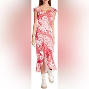 NWT Betsey Johnson La Napoule Patchwork Ruffled High Low Dress in English Rose